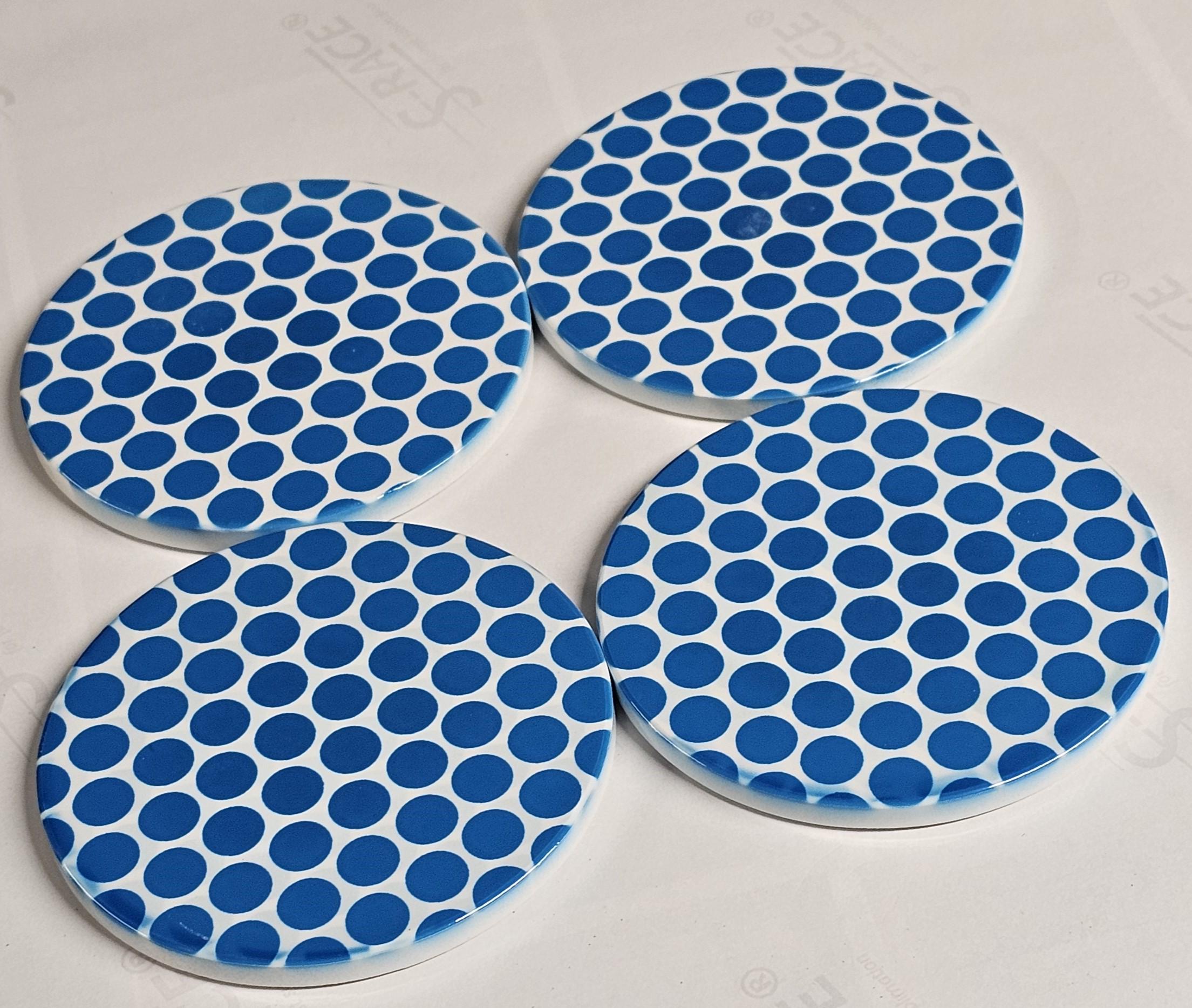 AI24067C Blue Circles / Spots Contemporary Pattern -  Round Ceramic Coasters- Set of 6, gift for all occasions, Designed and made in Britain