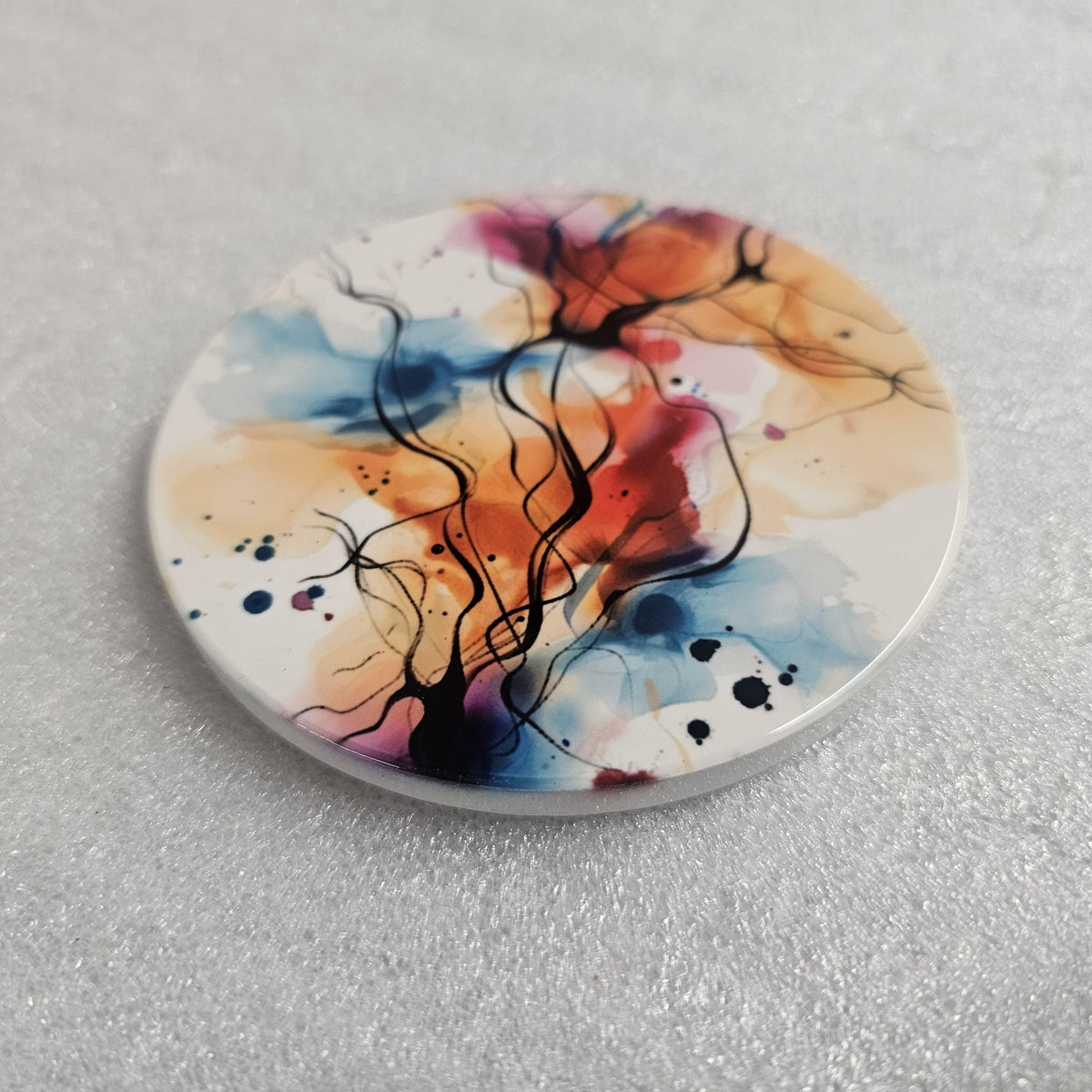 AI24058C Watercolour  Design No3 - Multi coloured Round Ceramic Coasters- Set of 6, gift for all occasions, Designed and made in Britain