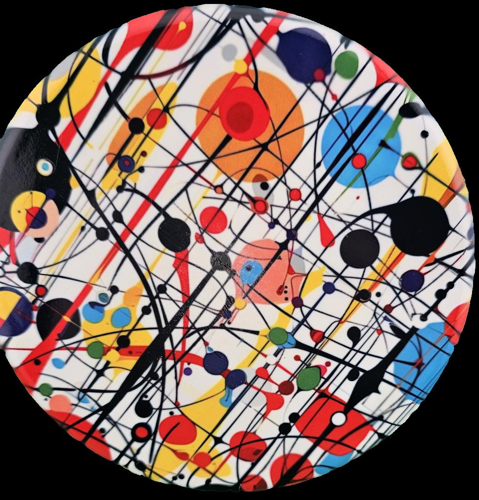 Pollock Style Ceramic Coasters, Colorful Abstract Round Drink Coasters, Modern Art Table Decor