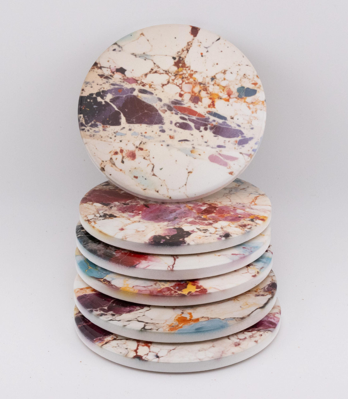 AI2406C18 Terrazzo Marble Ceramic Coaster Set of 6, Neutral Round Drink Coasters, Modern Kitchen Decor, Housewarming Gift