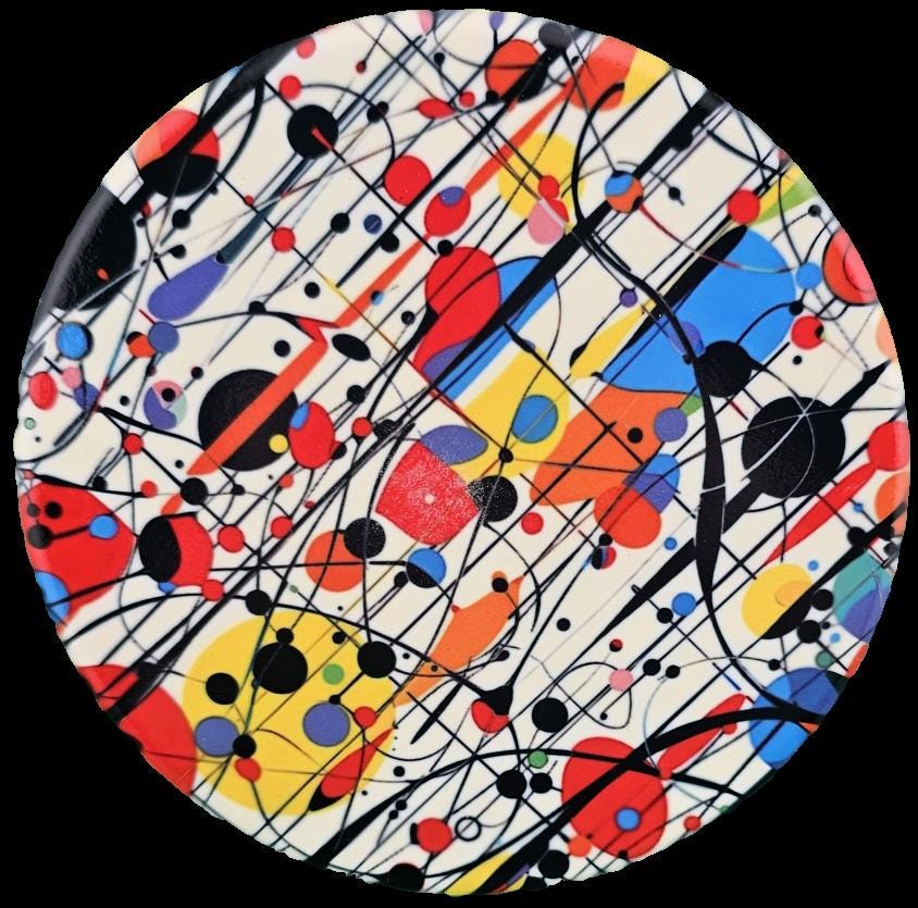 Pollock Style Ceramic Coasters, Colorful Abstract Round Drink Coasters, Modern Art Table Decor