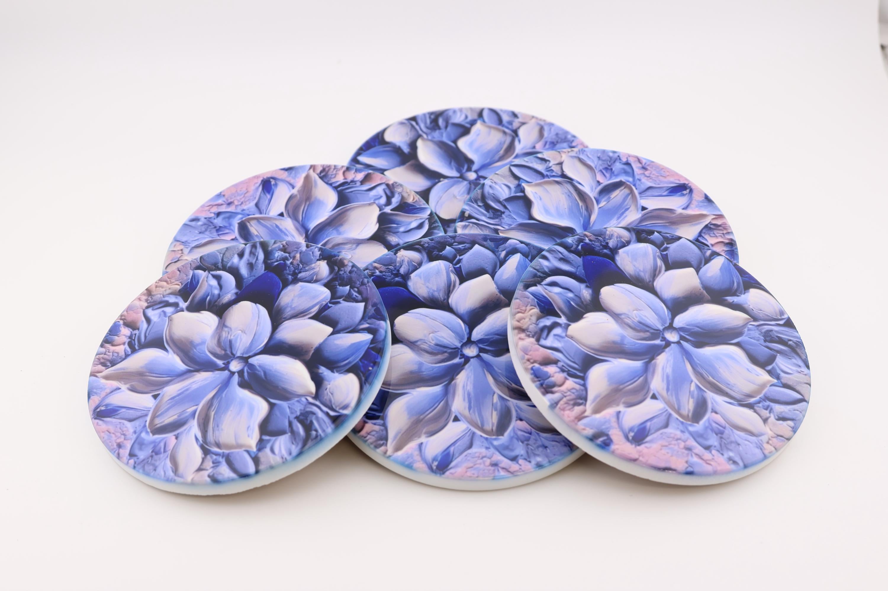 AI24038C Lilac Lily -  Oil Painting -  Multi coloured Round Ceramic Coasters- Set of 6, gift for all occasions, Designed and made in Britain