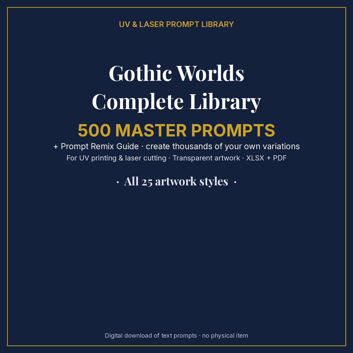 Cover: Gothic Worlds Complete Library, 500 master prompts + Prompt Remix Guide