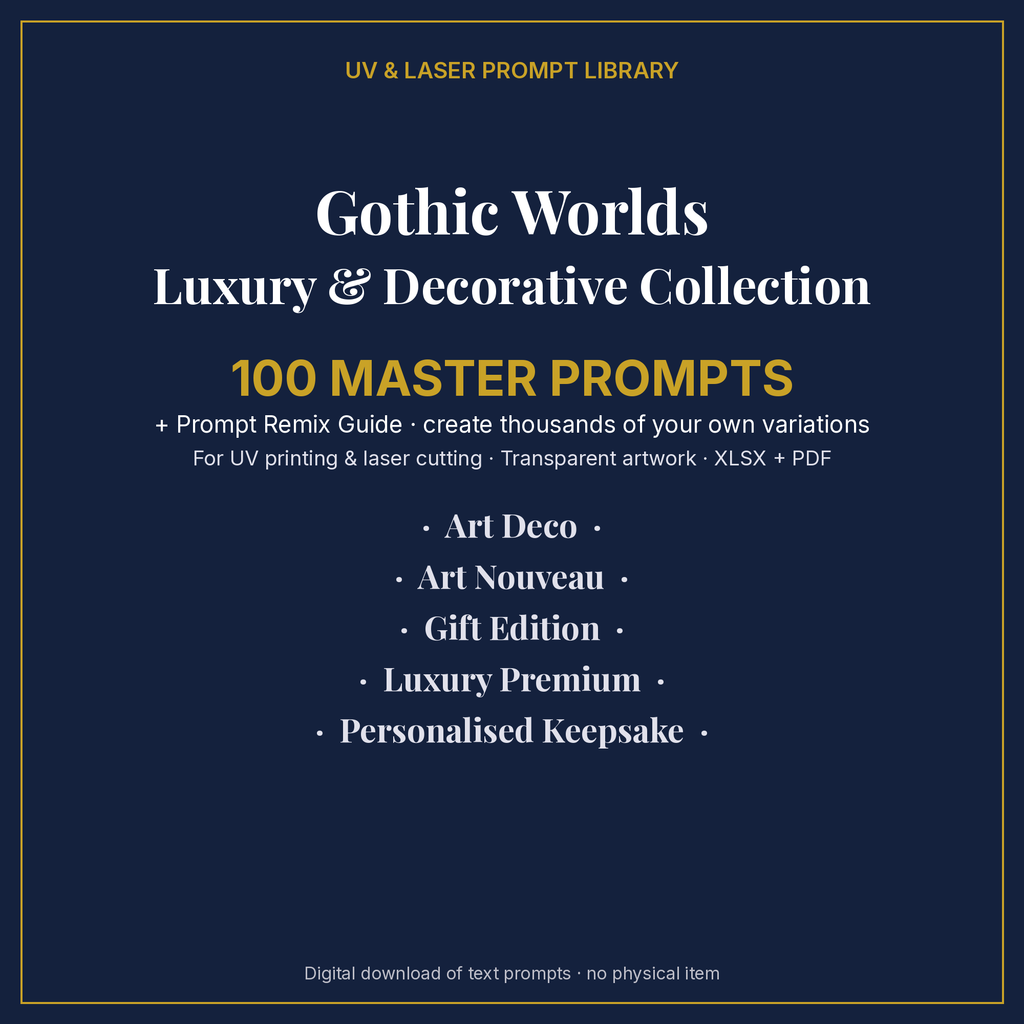 Cover: Gothic Worlds Luxury & Decorative Collection, 100 master prompts + Prompt Remix Guide