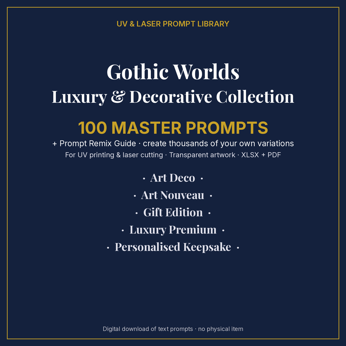 Cover: Gothic Worlds Luxury & Decorative Collection, 100 master prompts + Prompt Remix Guide