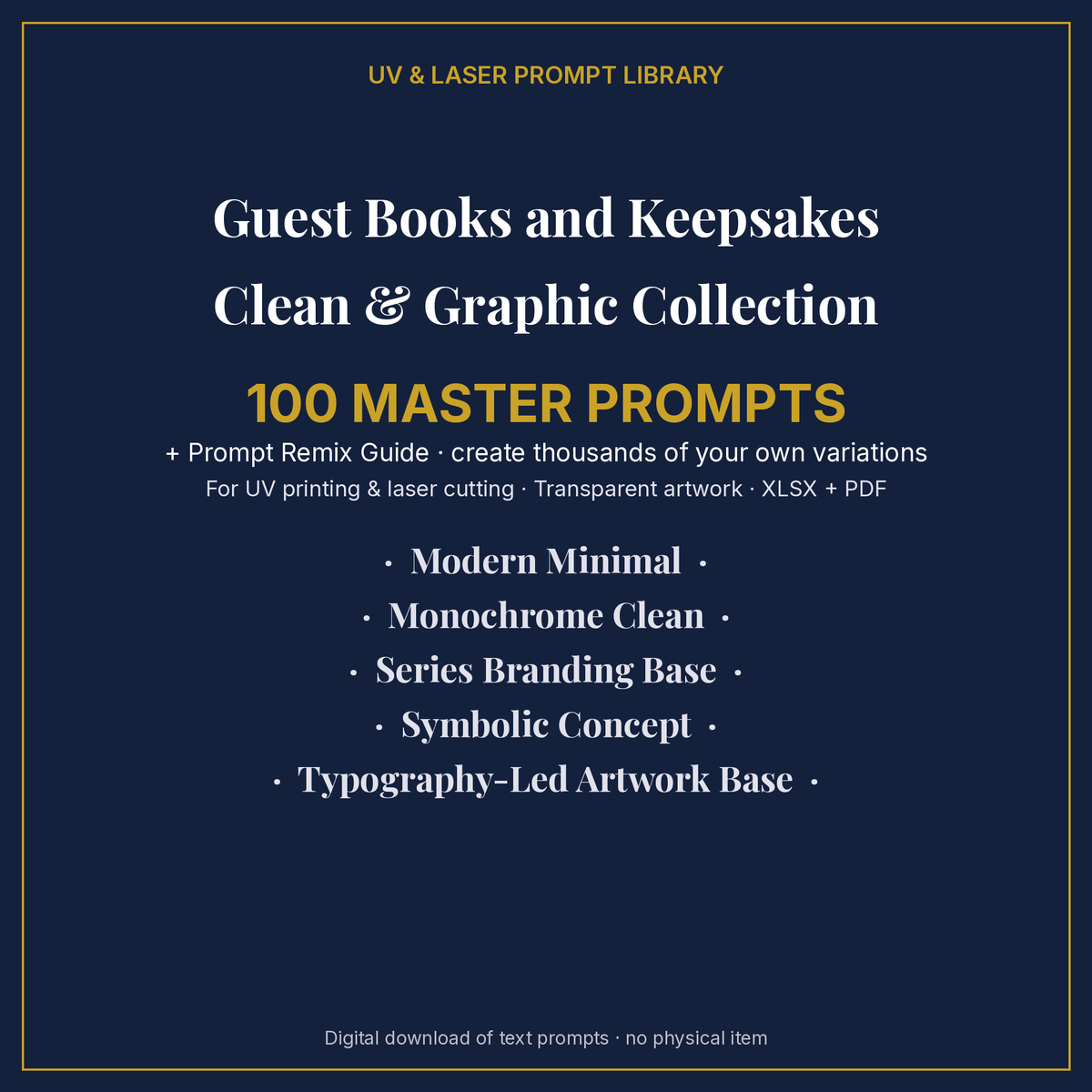 Cover: Guest Books and Keepsakes Clean & Graphic Collection, 100 master prompts + Prompt Remix Guide