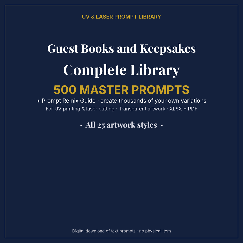Cover: Guest Books and Keepsakes Complete Library, 500 master prompts + Prompt Remix Guide