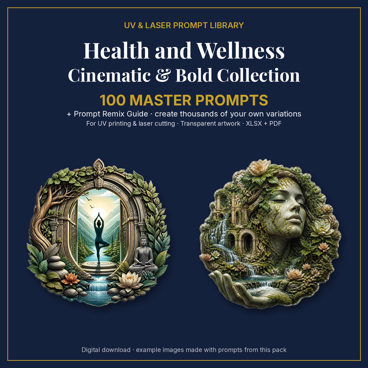 Cover: Health and Wellness Cinematic & Bold Collection, 100 master prompts + Prompt Remix Guide