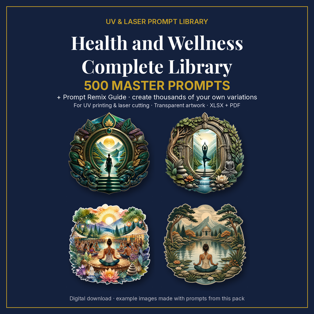 Cover: Health and Wellness Complete Library, 500 master prompts + Prompt Remix Guide