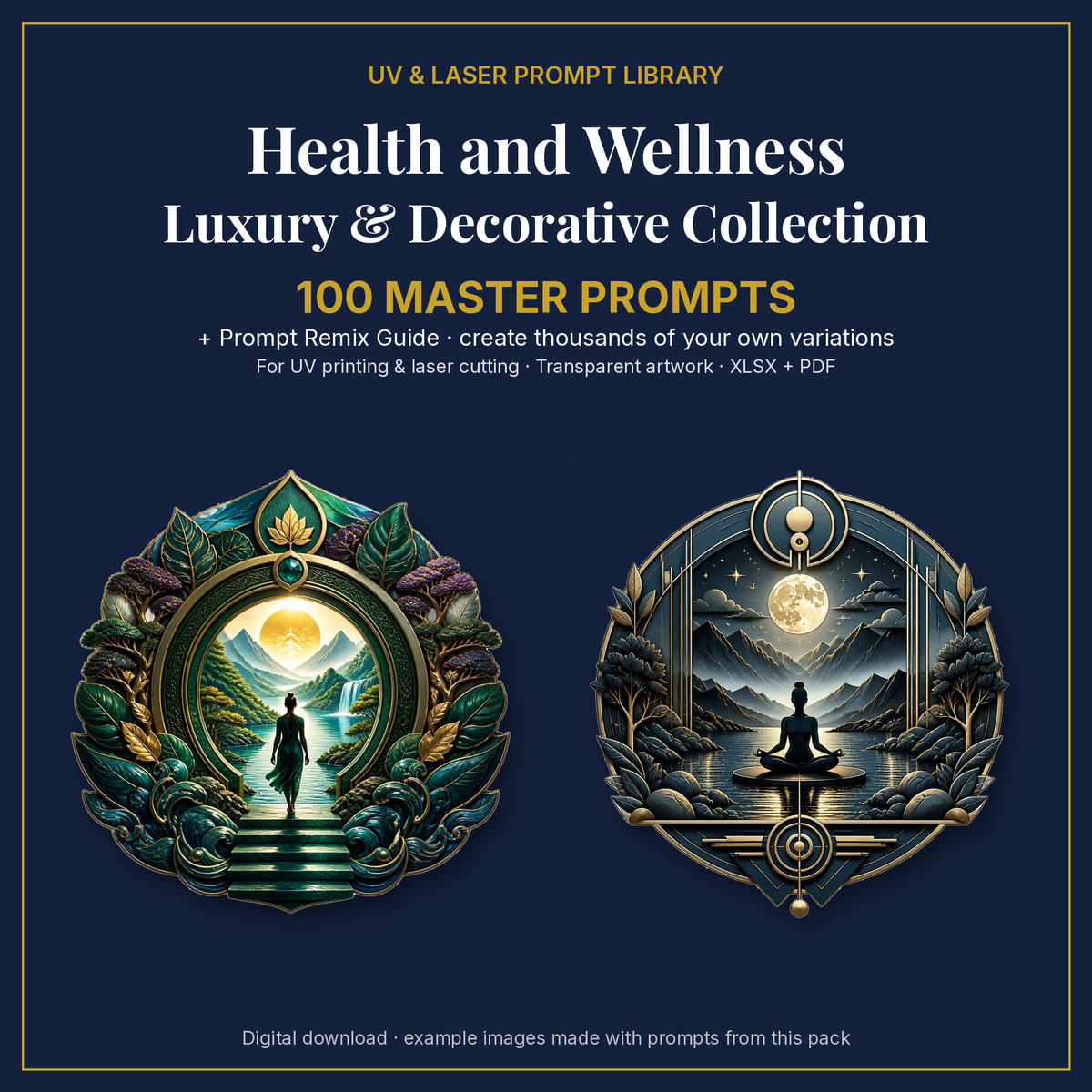 Cover: Health and Wellness Luxury & Decorative Collection, 100 master prompts + Prompt Remix Guide