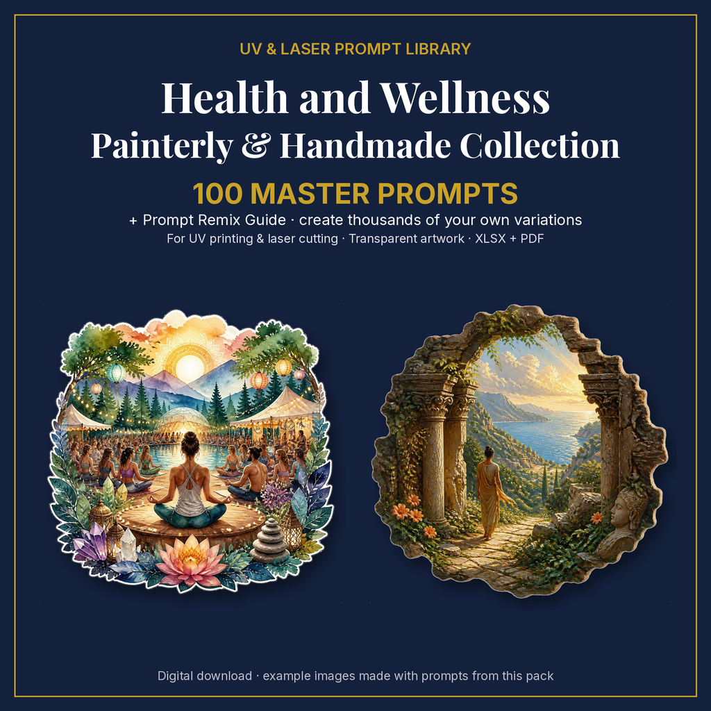 Cover: Health and Wellness Painterly & Handmade Collection, 100 master prompts + Prompt Remix Guide