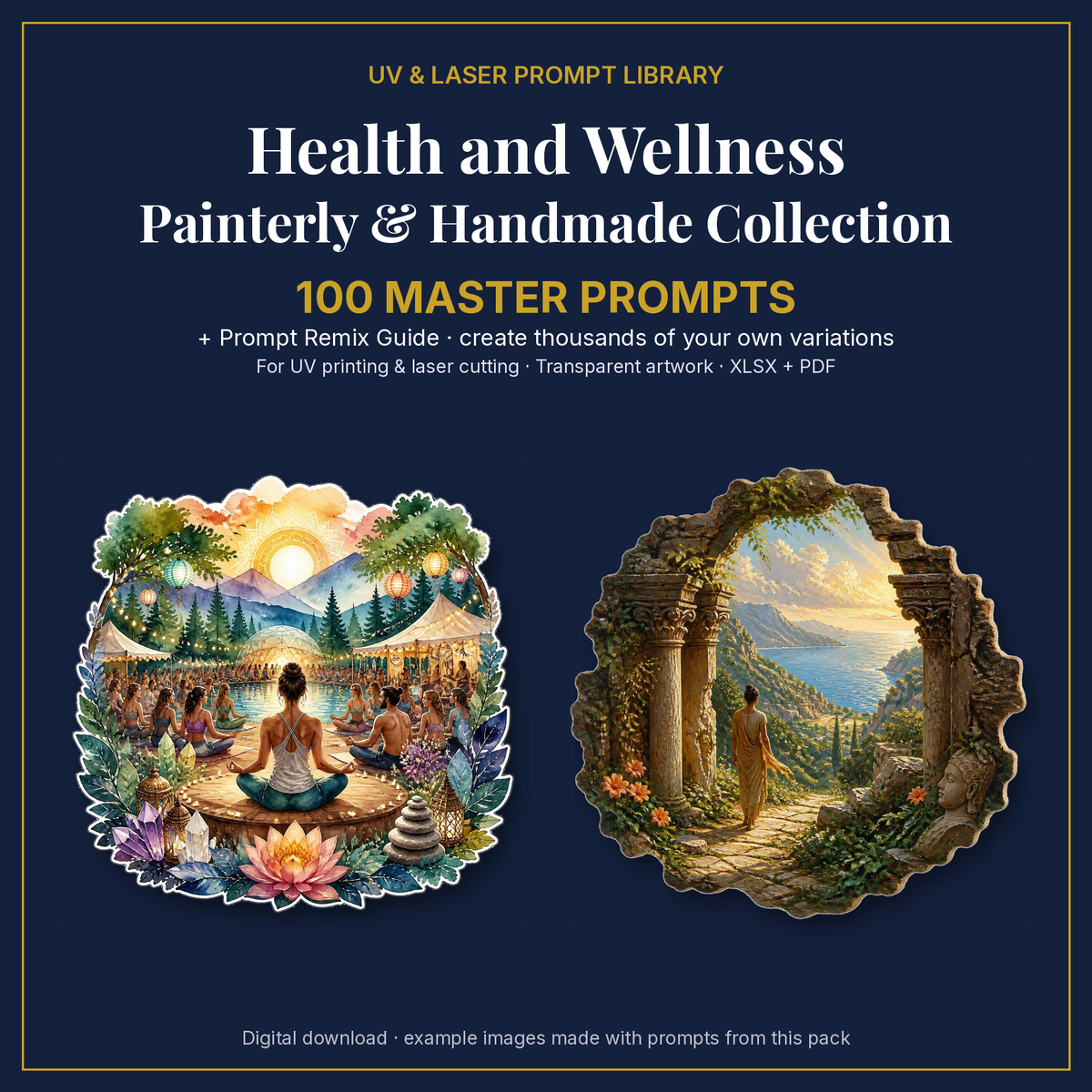 Cover: Health and Wellness Painterly & Handmade Collection, 100 master prompts + Prompt Remix Guide