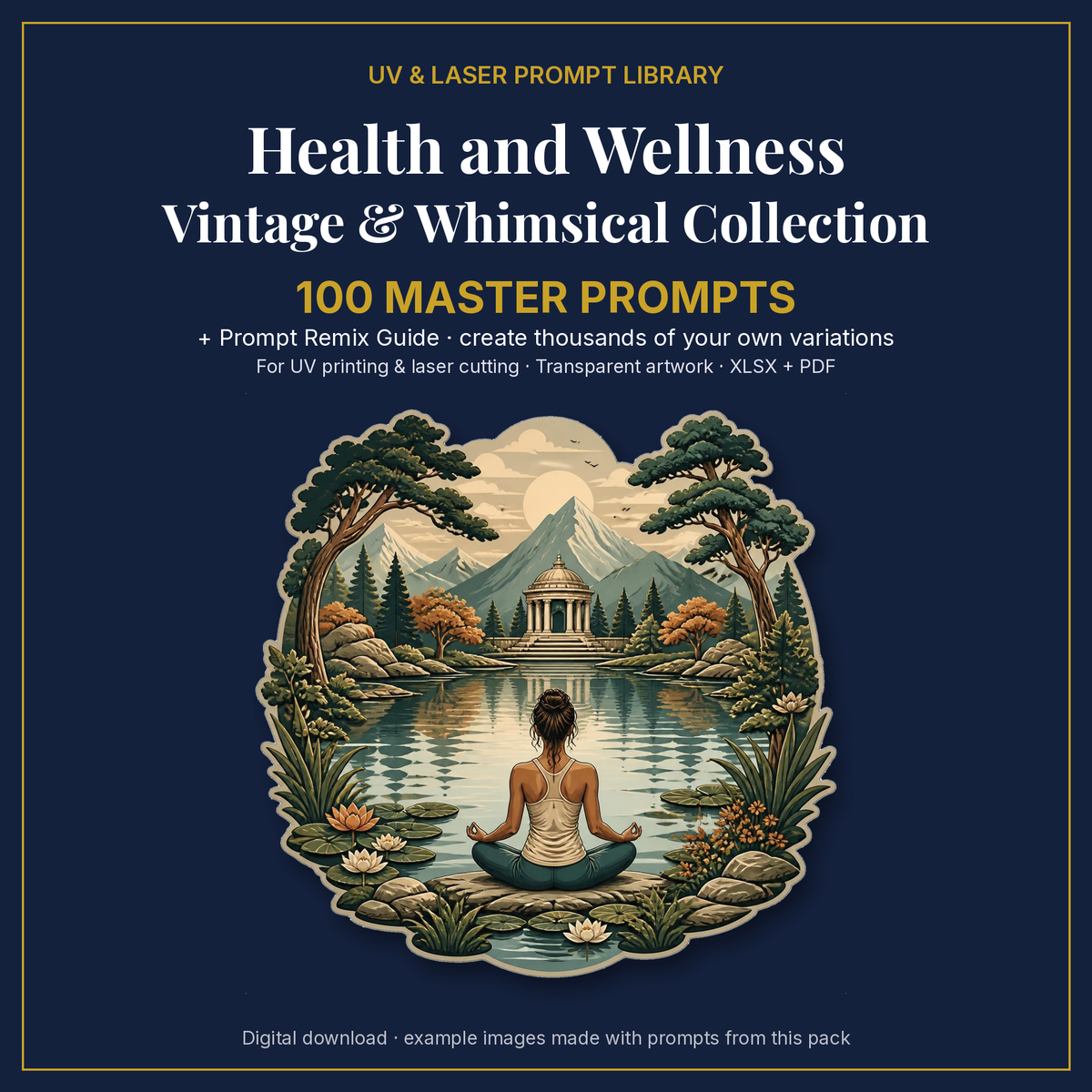 Cover: Health and Wellness Vintage & Whimsical Collection, 100 master prompts + Prompt Remix Guide