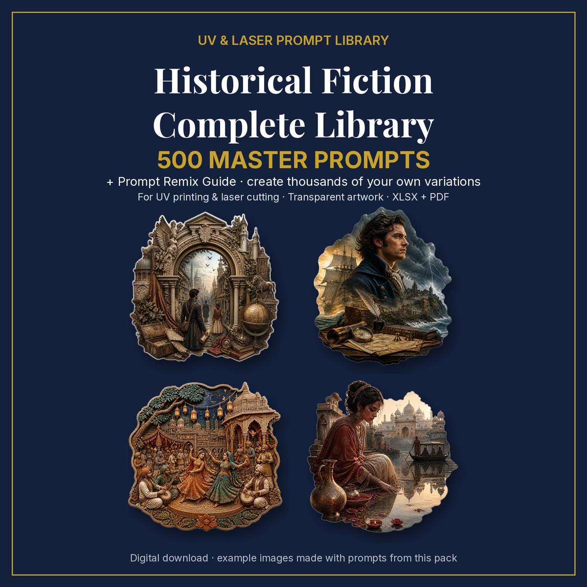 Cover: Historical Fiction Complete Library, 500 master prompts + Prompt Remix Guide