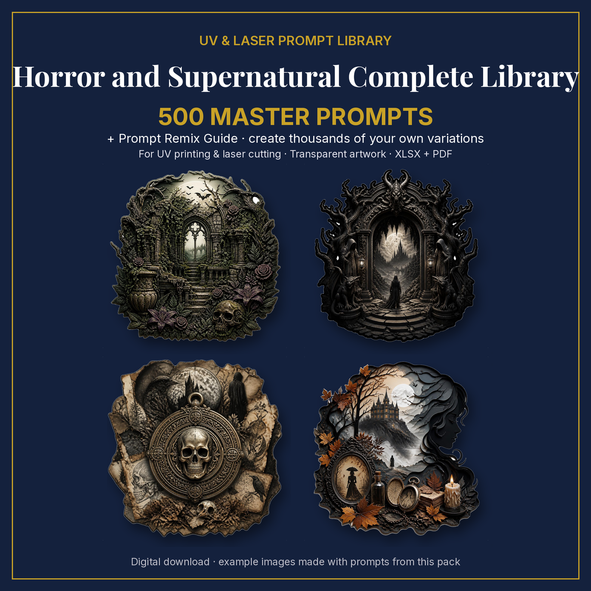 Cover: Horror and Supernatural Complete Library, 500 master prompts + Prompt Remix Guide