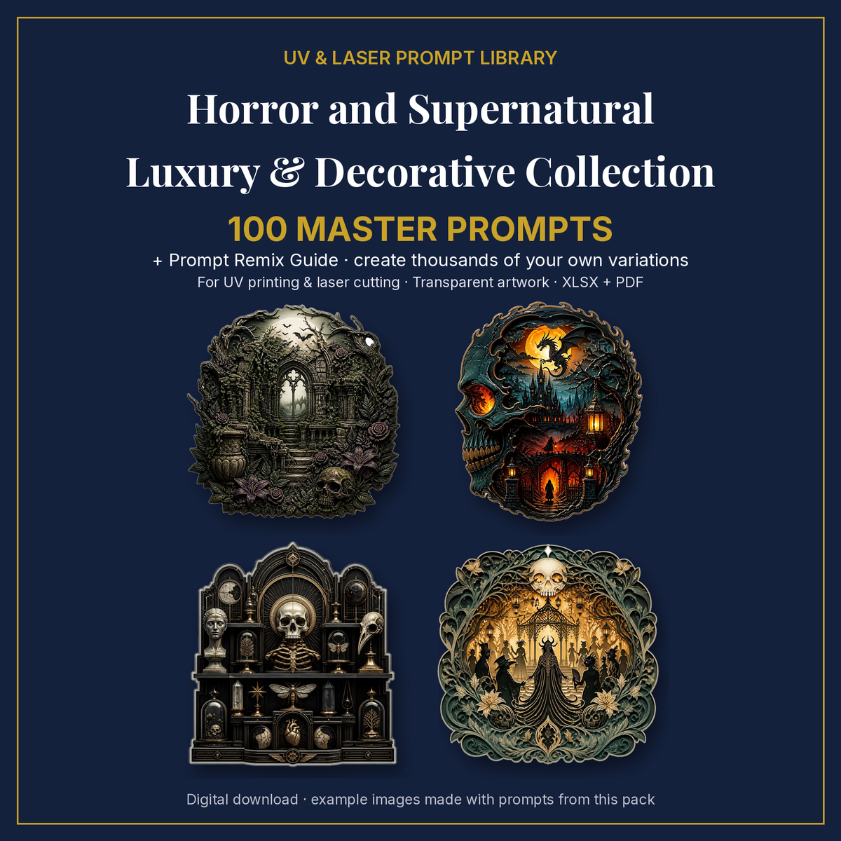 Cover: Horror and Supernatural Luxury & Decorative Collection, 100 master prompts + Prompt Remix Guide