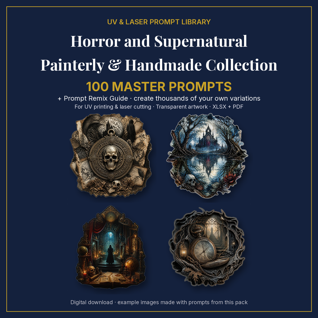 Cover: Horror and Supernatural Painterly & Handmade Collection, 100 master prompts + Prompt Remix Guide