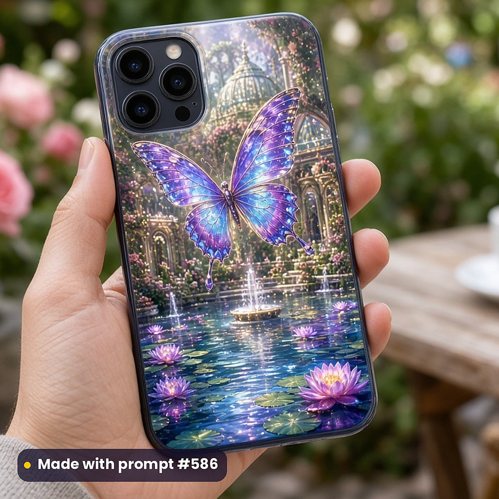 Gardens, Meadows & Sky Kingdoms kids fantasy prompt bundle: UV-printed phone case mockup, made with prompt #586