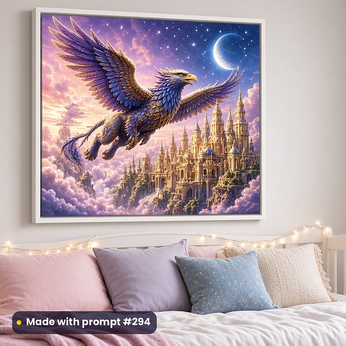 Dragons, Castles & Royal Kingdoms kids fantasy prompt bundle: framed nursery print mockup, made with prompt #294