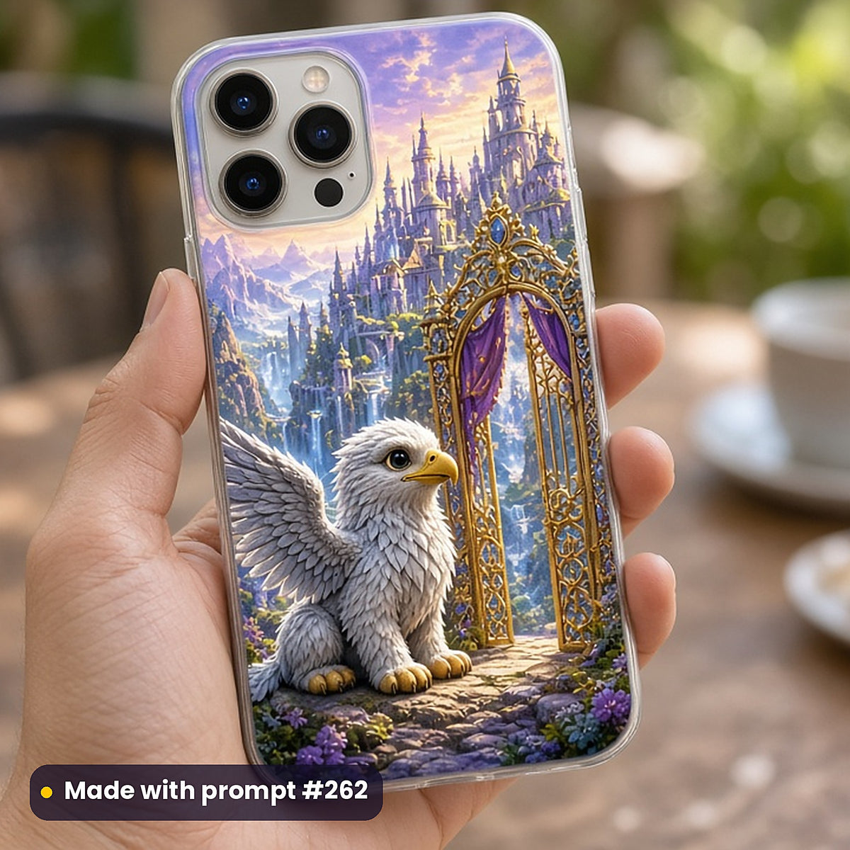 Dragons, Castles & Royal Kingdoms kids fantasy prompt bundle: UV-printed phone case mockup, made with prompt #262