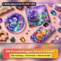 Crystal Dragon Caves kids fantasy prompt pack: UV-printed coaster, tile and phone case set mockup, made with prompt #1 + #38 + #75