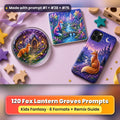 Fox Lantern Groves kids fantasy prompt pack: UV-printed coaster, tile and phone case set mockup, made with prompt #1 + #38 + #75