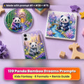 Panda Bamboo Dreams kids fantasy prompt pack: UV-printed coaster, tile and phone case set mockup, made with prompt #1 + #38 + #75