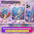 Dolphin Rainbow Reefs kids fantasy prompt pack: UV-printed coaster, tile and phone case set mockup, made with prompt #1 + #38 + #75