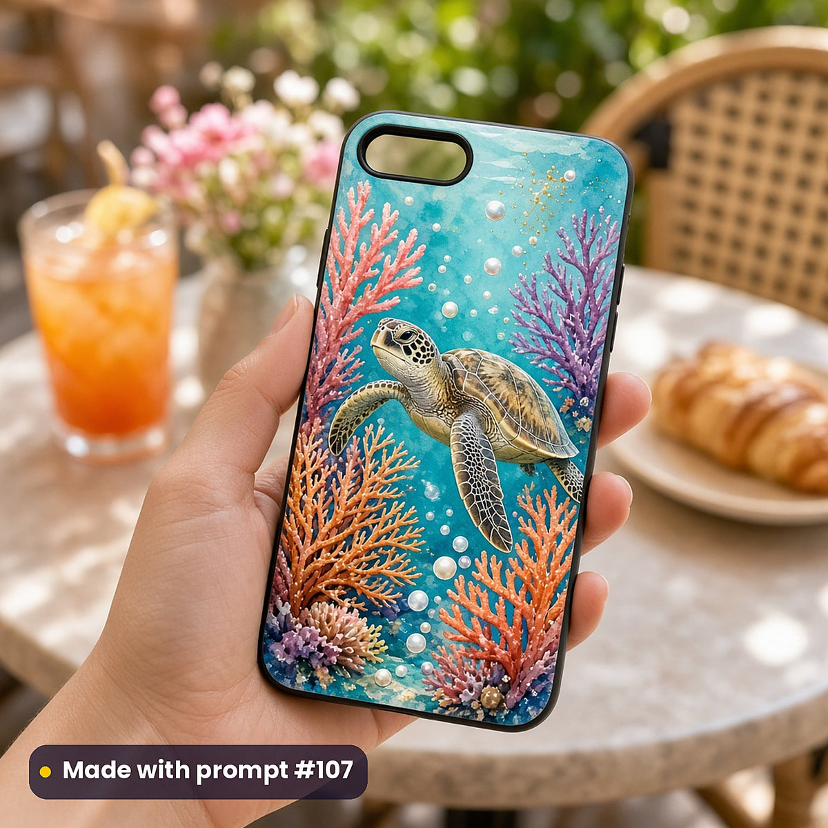 Turtle Treasure Lagoons kids' fantasy artwork UV-printed on a phone case, made with prompt #107
