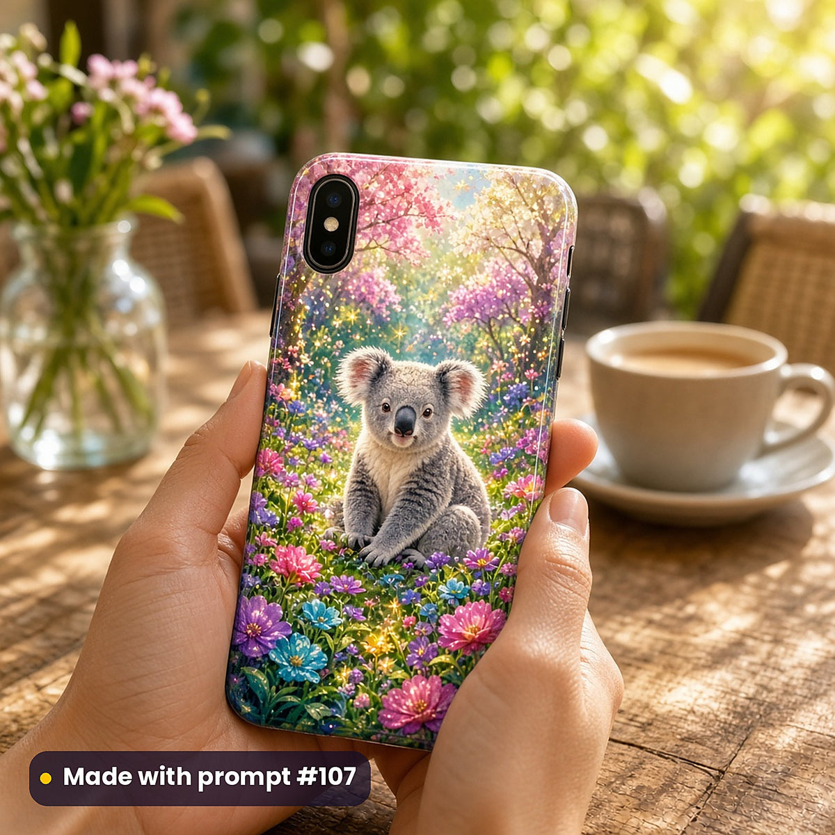 Koala Dream Forests kids' fantasy artwork UV-printed on a phone case, made with prompt #107
