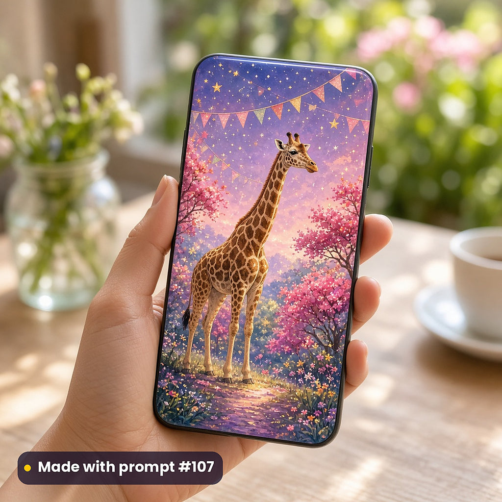 Giraffe Balloon Valleys kids' fantasy artwork UV-printed on a phone case, made with prompt #107