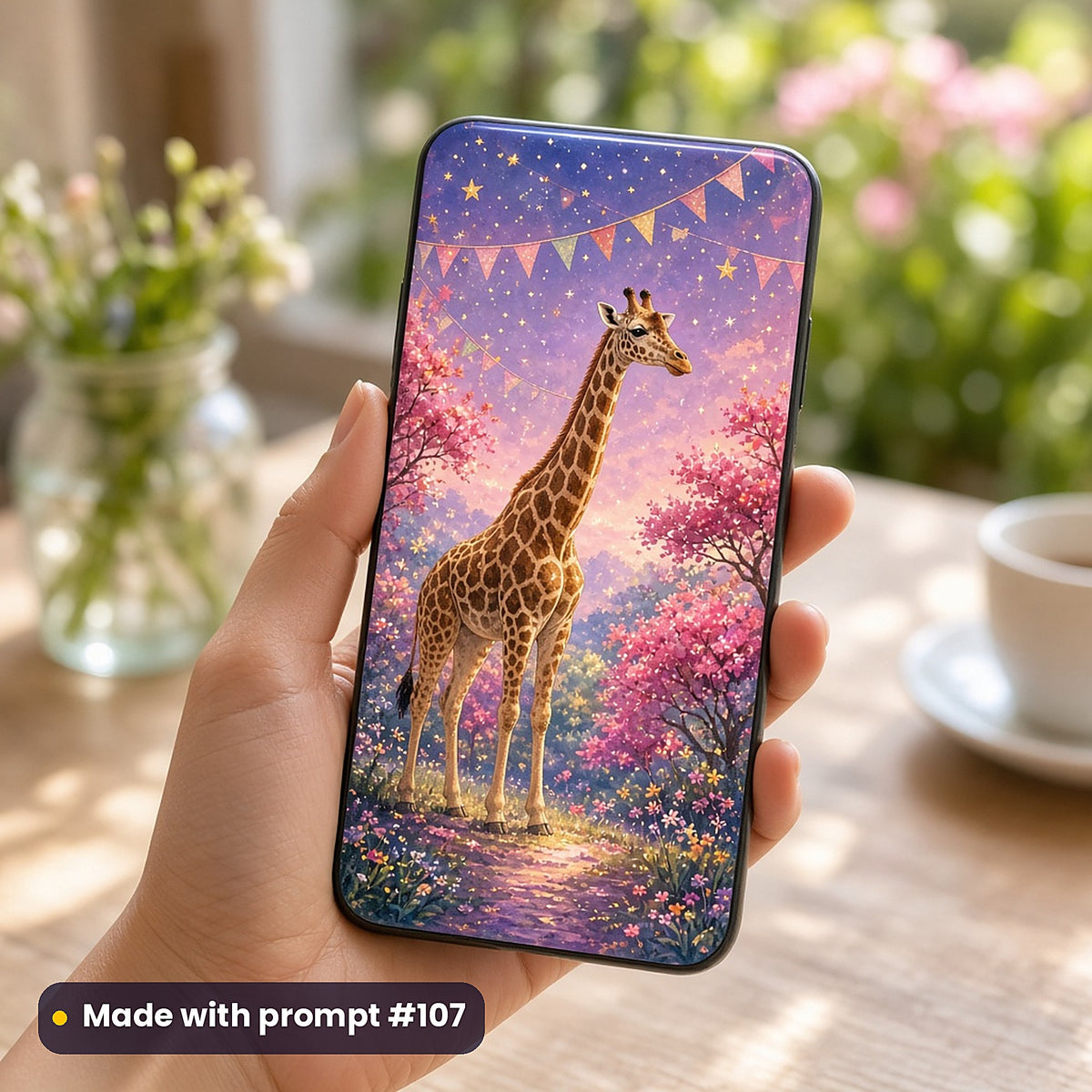 Giraffe Balloon Valleys kids' fantasy artwork UV-printed on a phone case, made with prompt #107