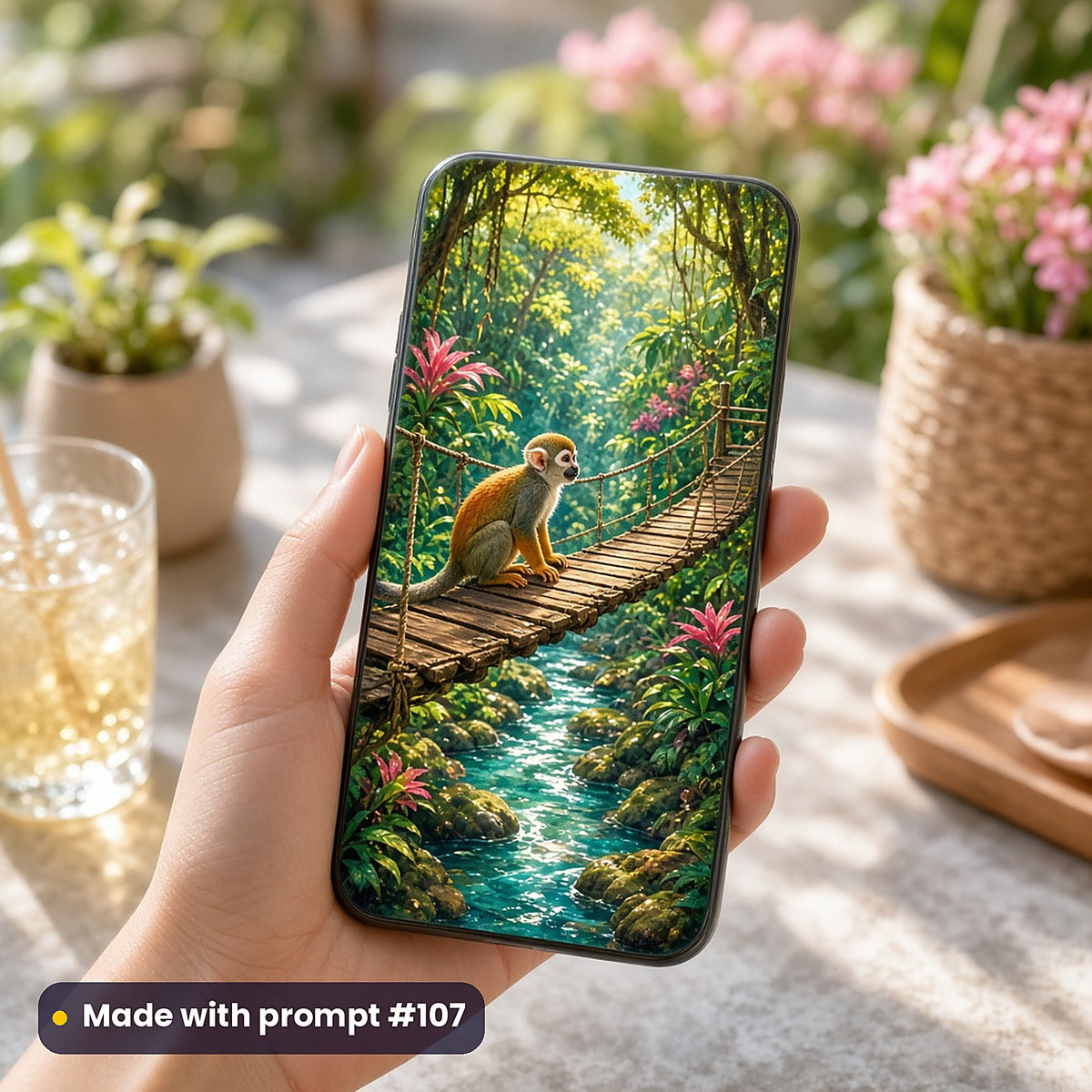 Monkey Jungle Jewels kids' fantasy artwork UV-printed on a phone case, made with prompt #107