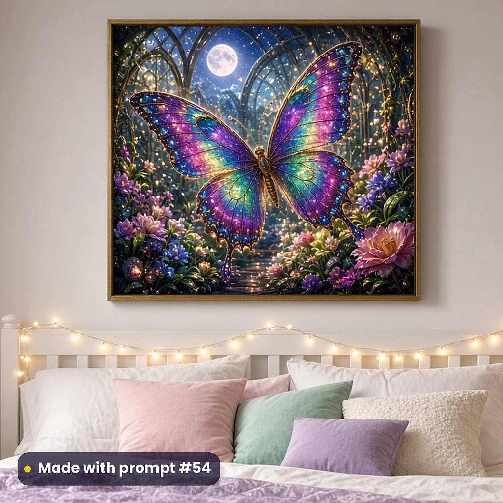 Butterfly Palace Gardens kids fantasy prompt pack: framed nursery print mockup, made with prompt #54