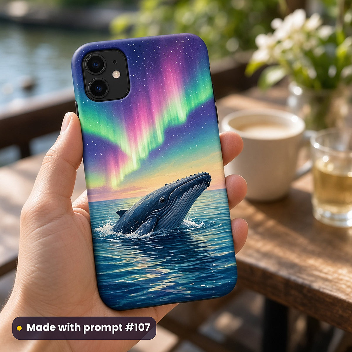 Whale Star Seas kids' fantasy artwork UV-printed on a phone case, made with prompt #107