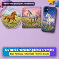 Horse Floral Kingdoms kids' fantasy prompt pack title card with UV-printed coaster, tile and phone case, made with prompt #1 + #38 + #76