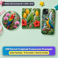 Parrot Tropical Treasures kids' fantasy prompt pack title card with UV-printed coaster, tile and phone case, made with prompt #1 + #38 + #76