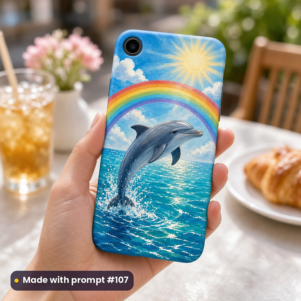 Dolphin Sky Rivers kids' fantasy artwork UV-printed on a phone case, made with prompt #107