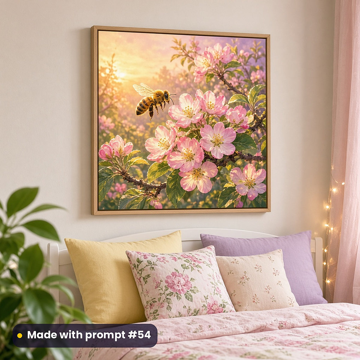 Bee Honey Palaces kids' fantasy artwork UV-printed on a framed print, made with prompt #54