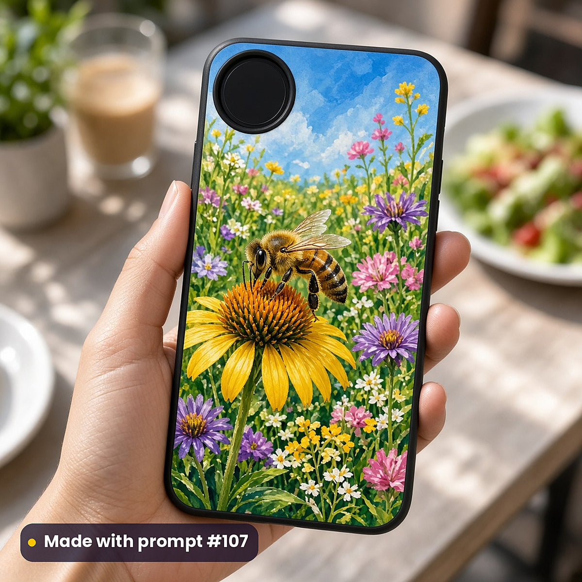 Bee Honey Palaces kids' fantasy artwork UV-printed on a phone case, made with prompt #107