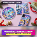 Penguin Ice Lantern Bays kids fantasy prompt pack: UV-printed coaster, tile and phone case set mockup, made with prompt #1 + #38 + #75