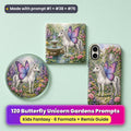Butterfly Unicorn Gardens kids' fantasy prompt pack title card with UV-printed coaster, tile and phone case, made with prompt #1 + #38 + #76