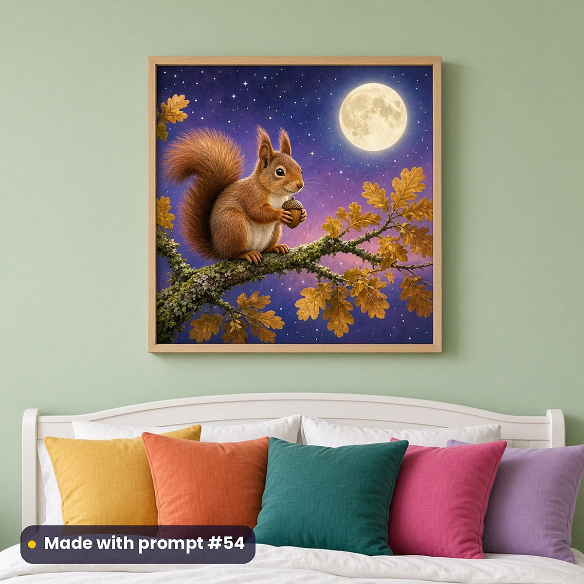 Squirrel Acorn Kingdoms kids' fantasy artwork UV-printed on a framed print, made with prompt #54