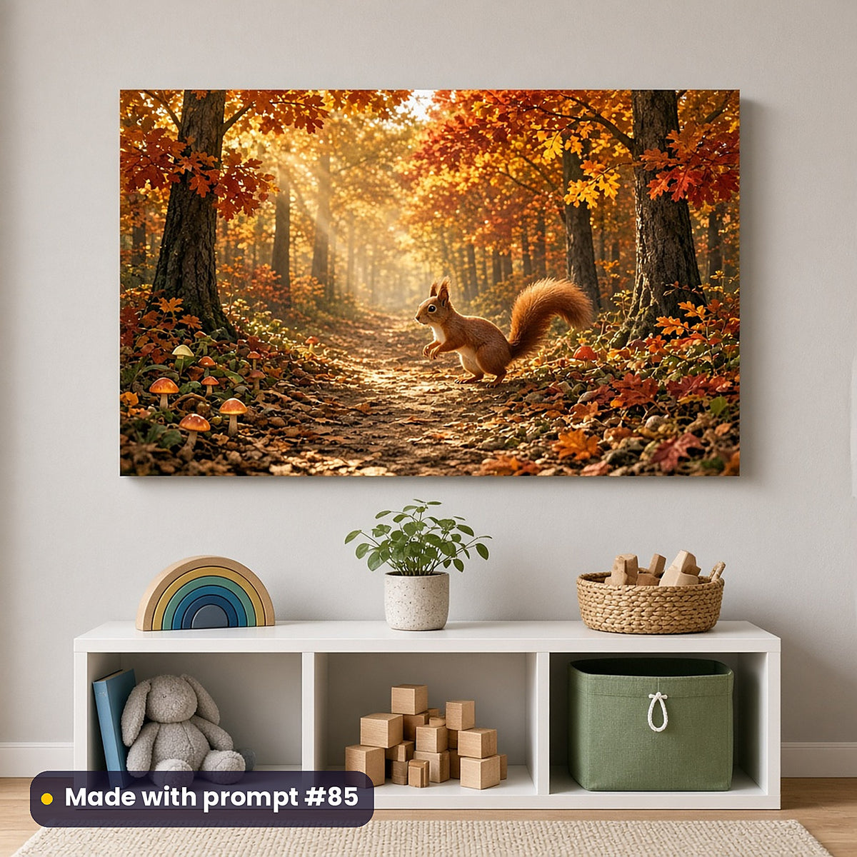Squirrel Acorn Kingdoms kids' fantasy artwork UV-printed on an acrylic wall panel, made with prompt #85