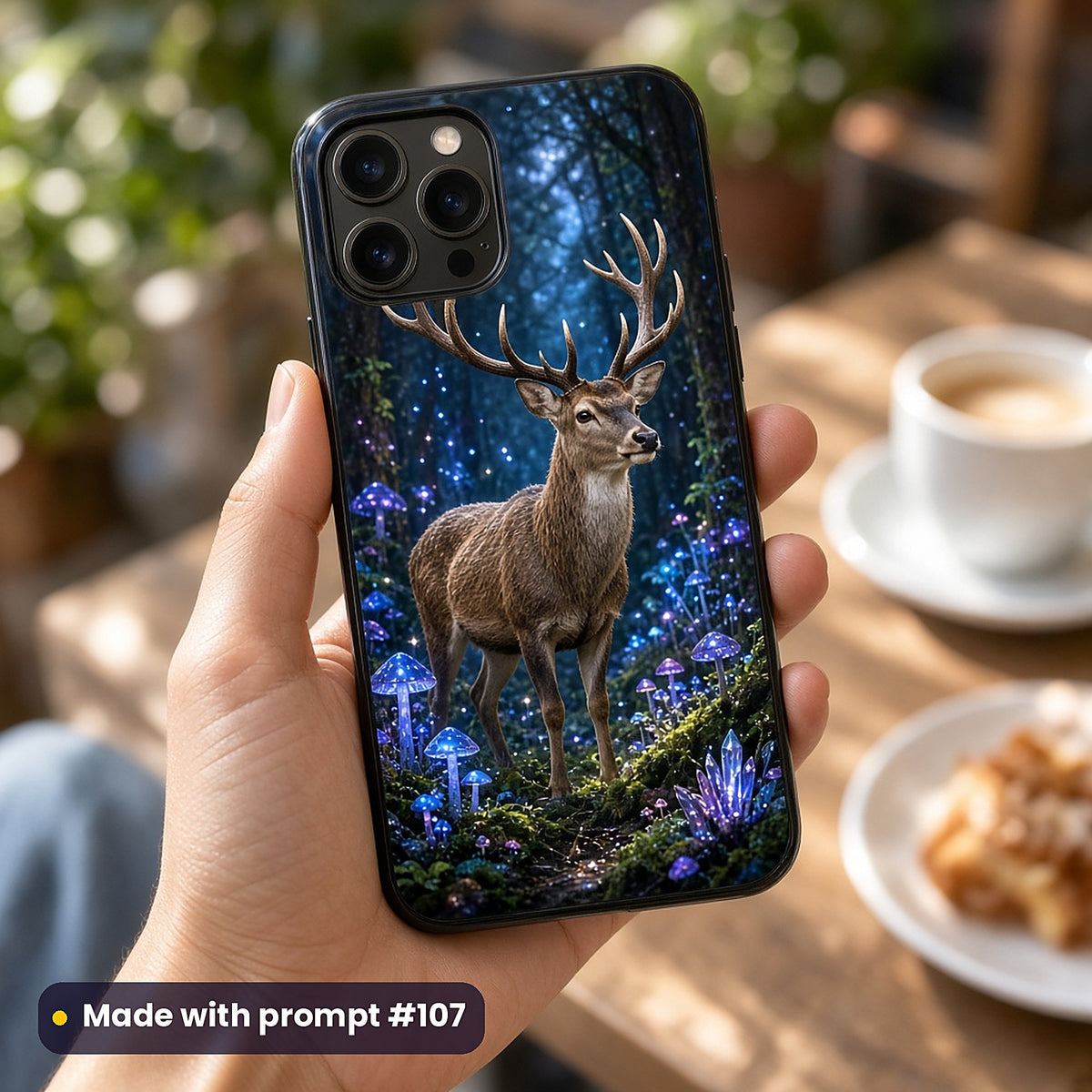 Moon Deer Castle Valleys kids' fantasy artwork UV-printed on a phone case, made with prompt #107
