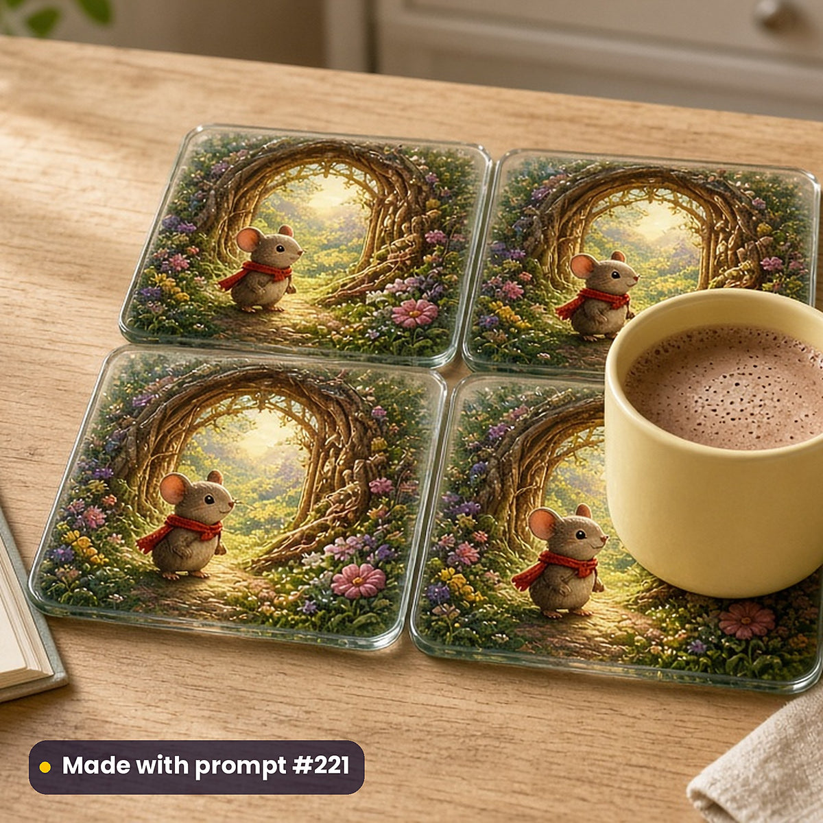 Children's Picture Books Art Prompt Pack: realistic mockup, coasters, made with prompt #221