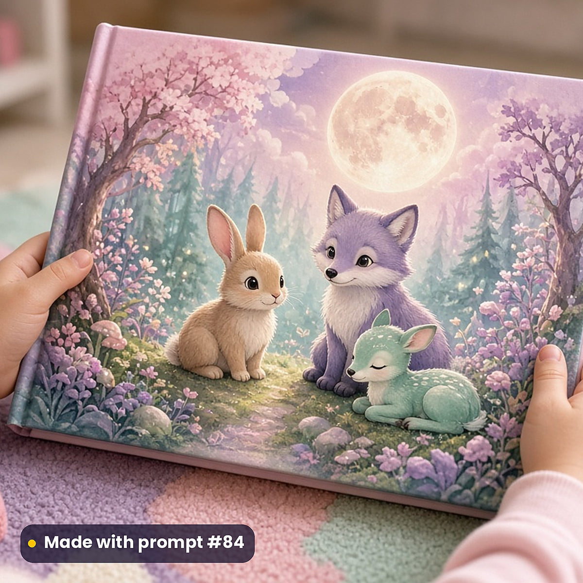 2,500 Kids & YA Book Art Prompts Complete Library: Made with prompt #84 – realistic UV-printed mockup (Children's Picture Books · Soft Pastel · Moonlit Scene)