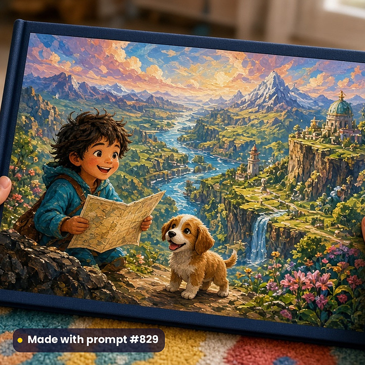Children's Book Art Prompt Library: realistic UV-printed mockup, made with prompt #829