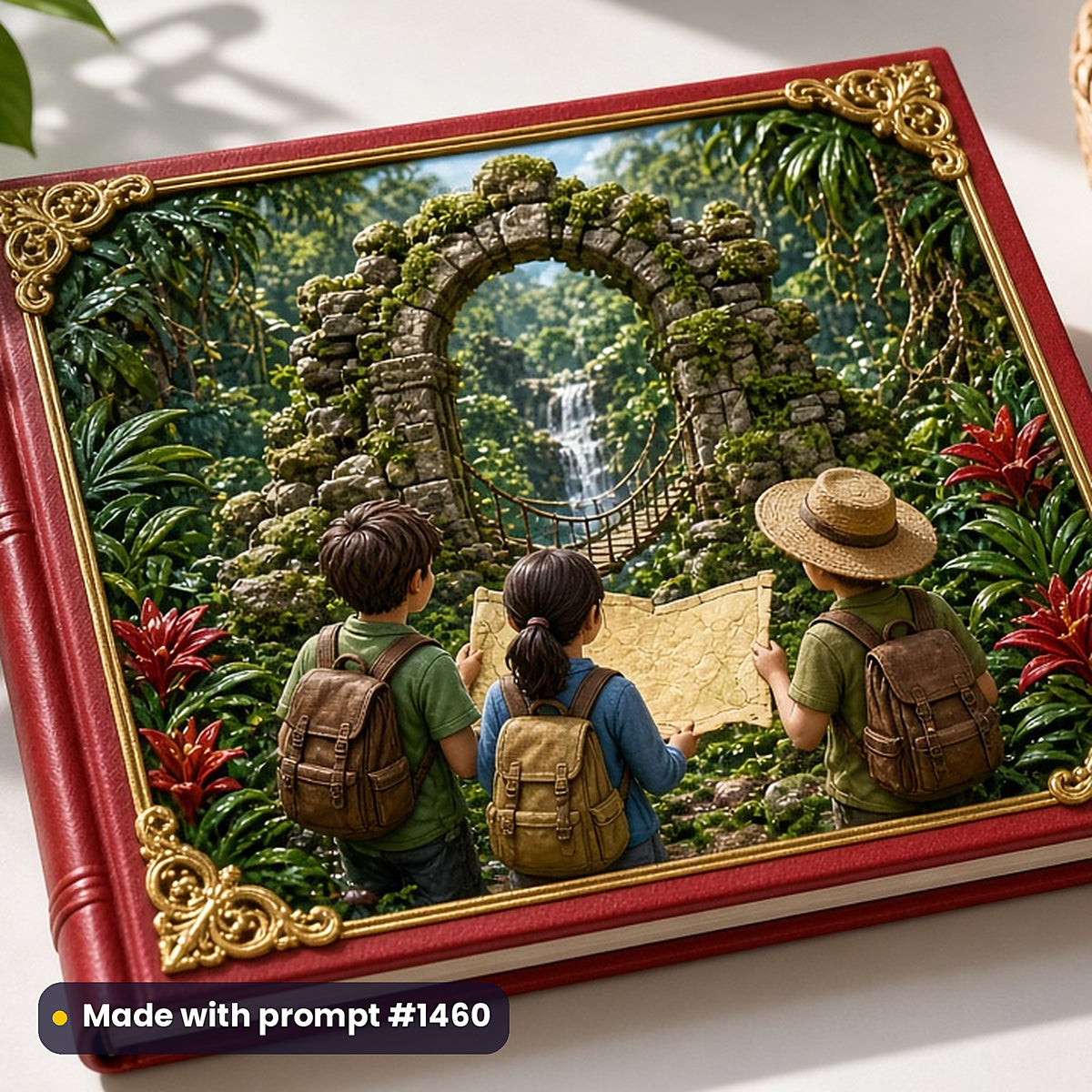 Children's Book Art Prompt Library: realistic UV-printed mockup, made with prompt #1460