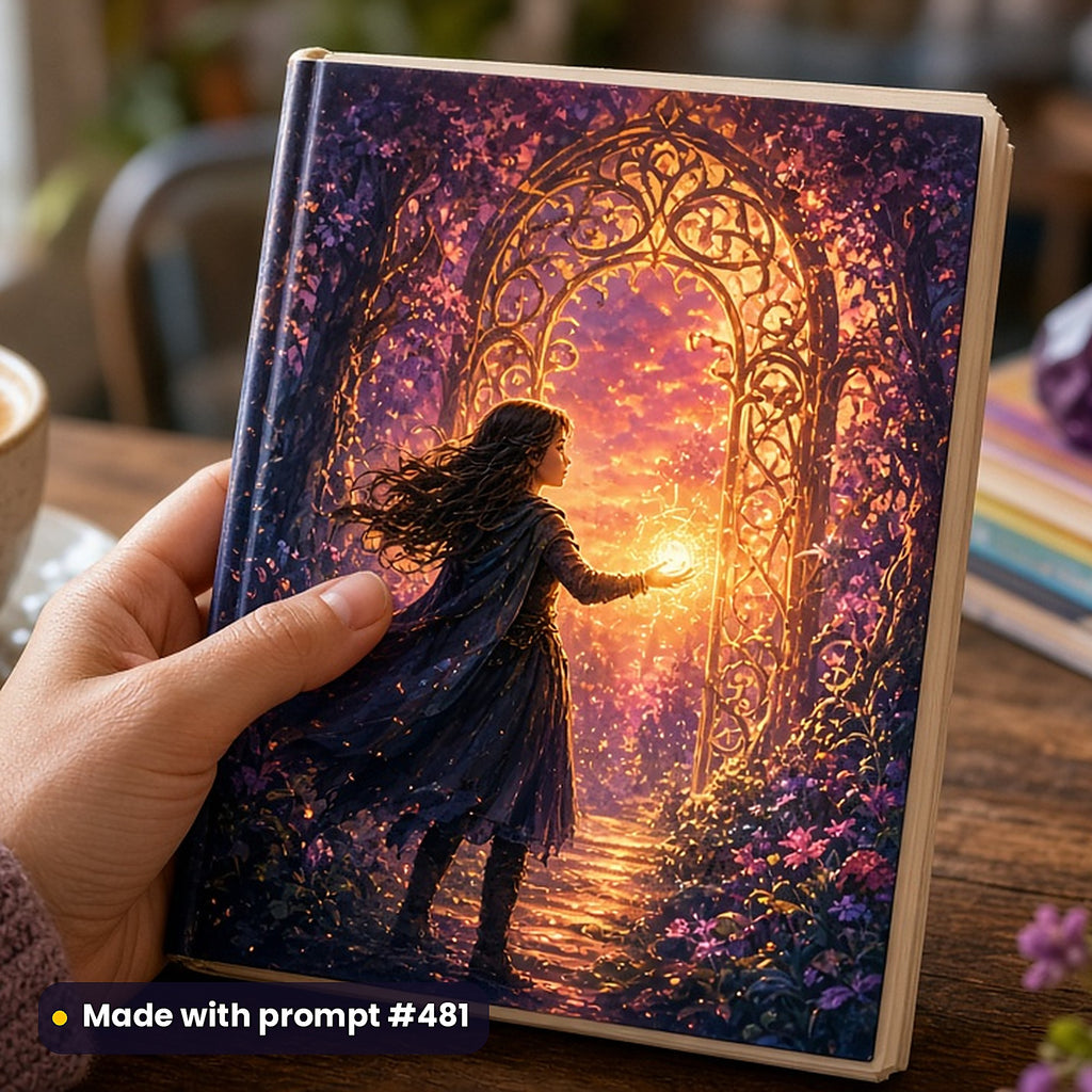 Young Adult Book Art Prompt Library: realistic UV-printed mockup, made with prompt #481